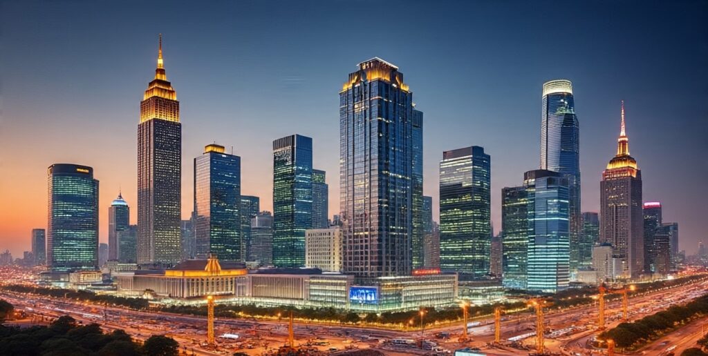 Tokyo skyline spotlighting major real estate developments.